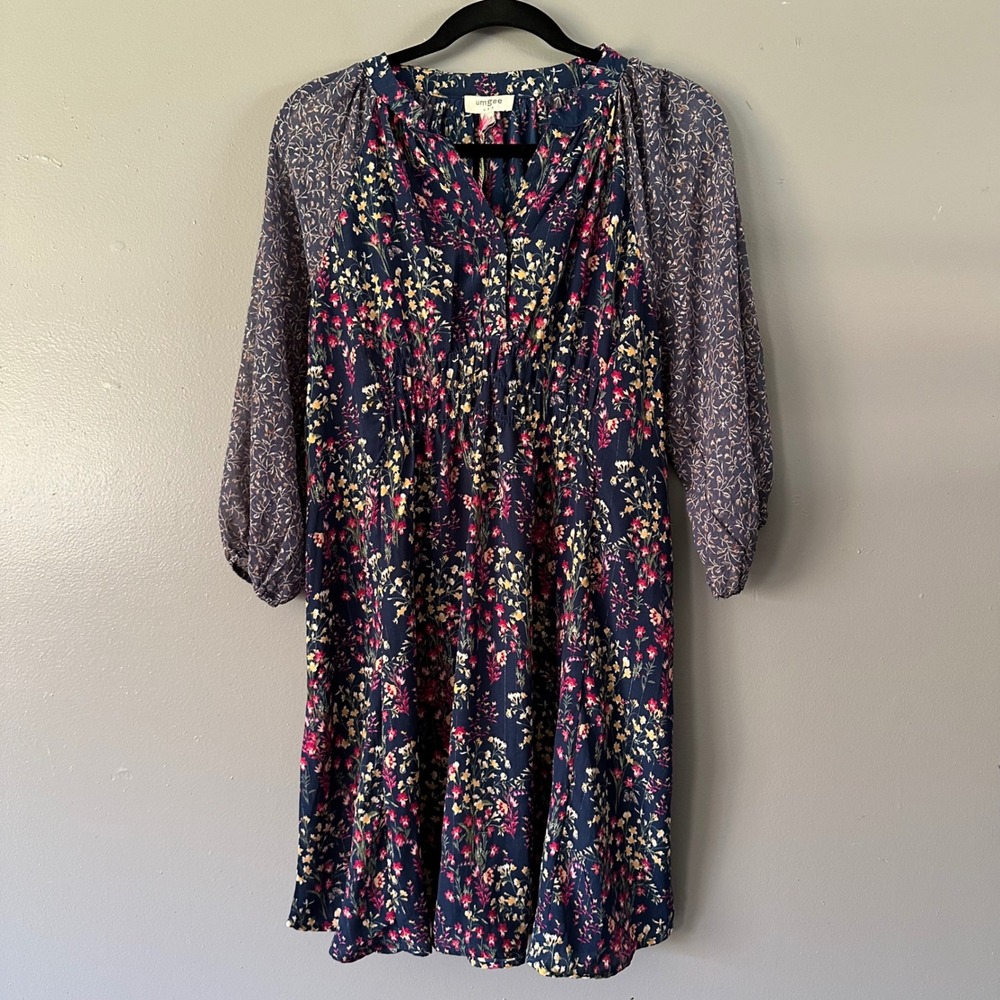 UMGEE USA BUBBLE SLEEVE FLORAL MINI DRESS SMALL NWT